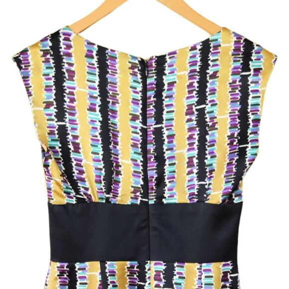 Trina Turk Silk Sleeveless Sheath Dress Workwear Cocktail Gold Black Purple - Picture 7 of 10